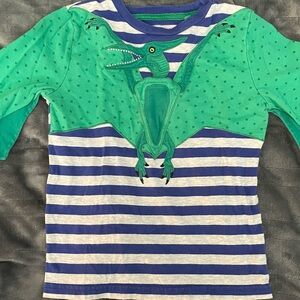 Mini Boden Green and Blue Pterosaur Long Sleeve Tee